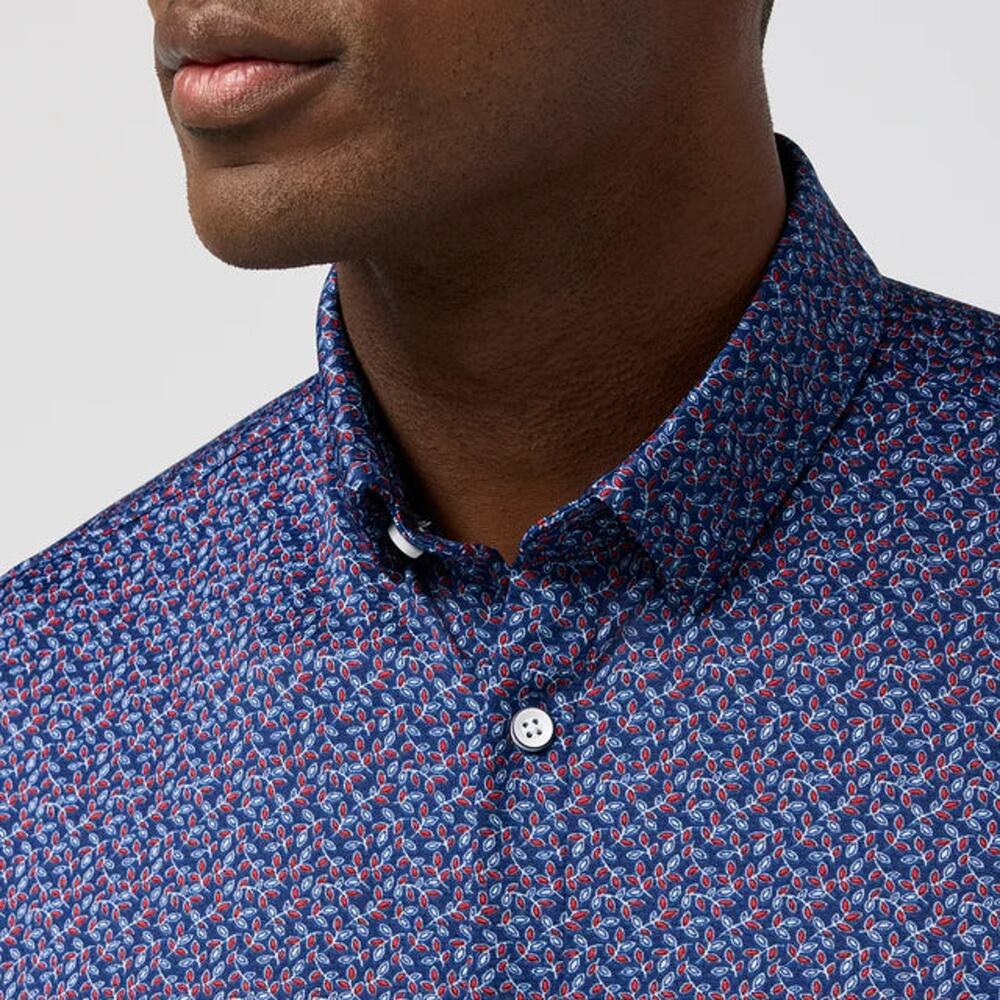 Halyard SS Dress Shirt Trim Fit-Midnight Navy Variegated Leaf